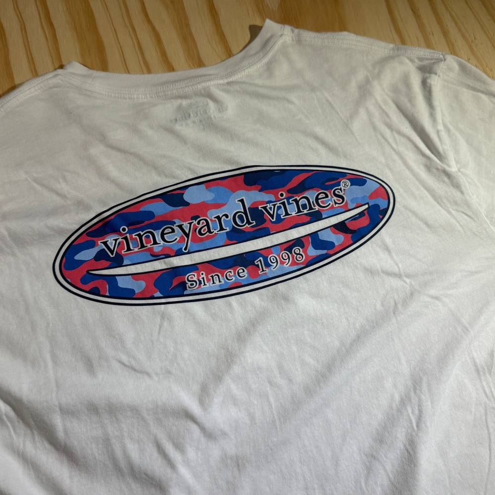 Vineyard Vines Men's Camo Logo White Long Sleeve Pocket T-Shirt Size L - Picture 2 of 6